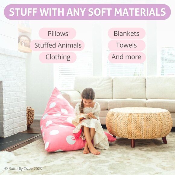 Butterfly Craze Bean Bag Lounger Chair Cover - Pink - Picture 2 of 8